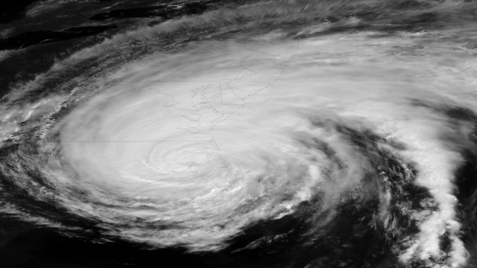 Satellite view of a hurricane swirling over the Gulf Coast