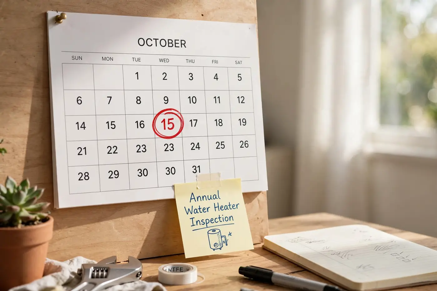 Calendar circled for water heater inspection