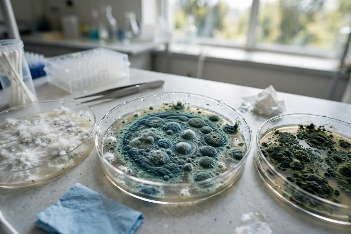 Petri dish with mold cultures in lab