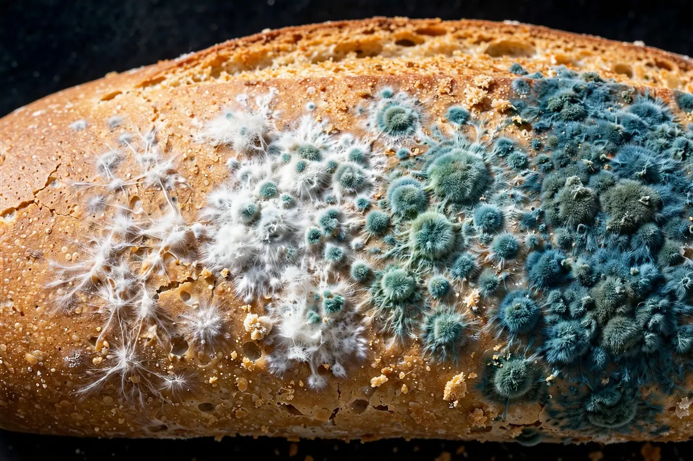 Macro of mold spreading rapidly on damp surface