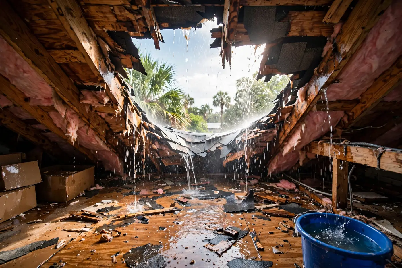 Roof leak interior damage