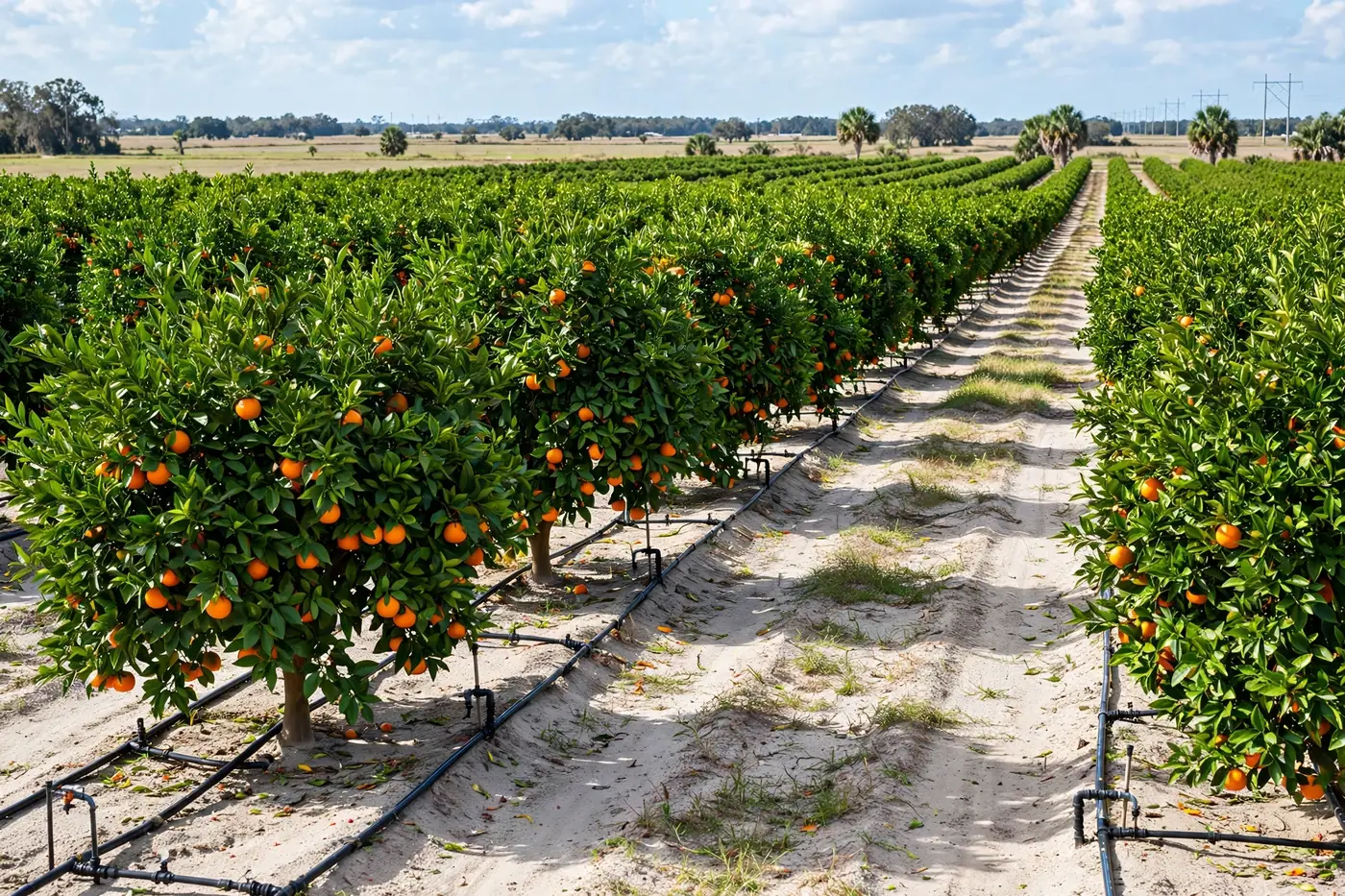 Orange grove rows in Polk County farmland