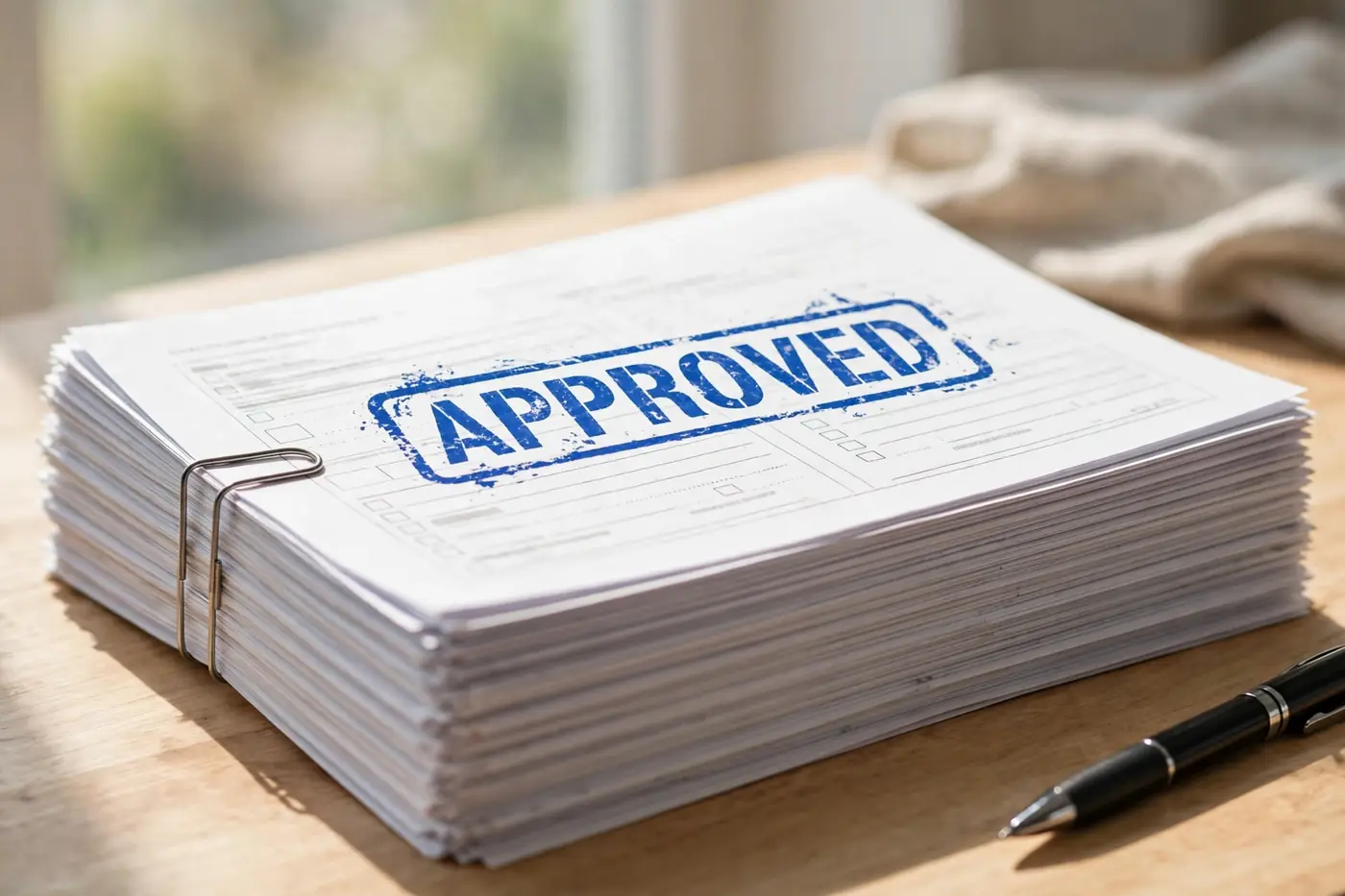 Approved stamp on insurance claim paperwork