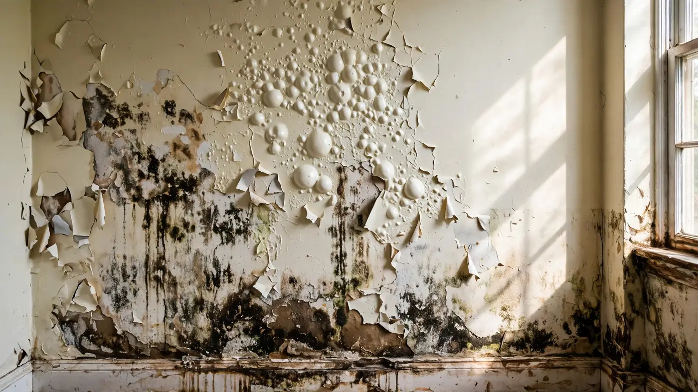 Peeling bubbling paint revealing hidden water damage