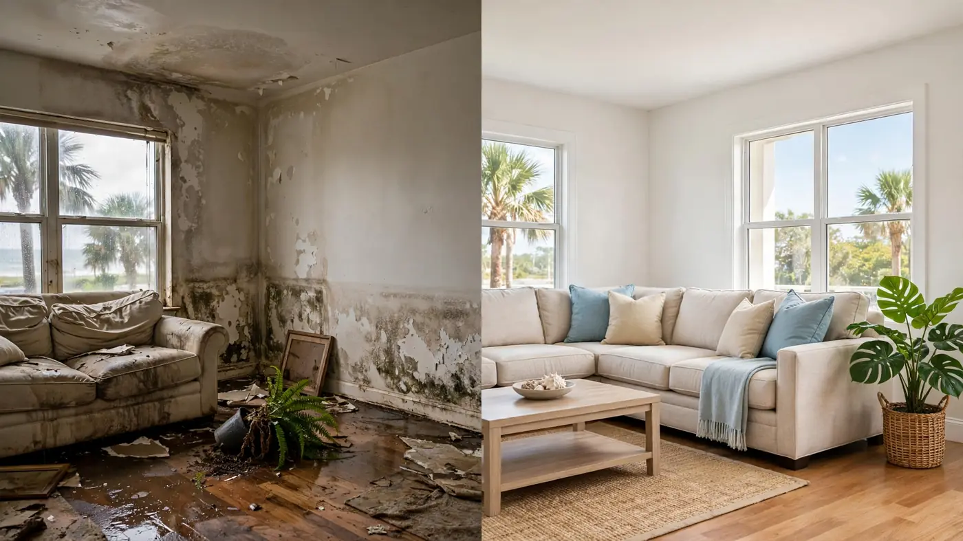 Residential water damage restoration in a Florida home